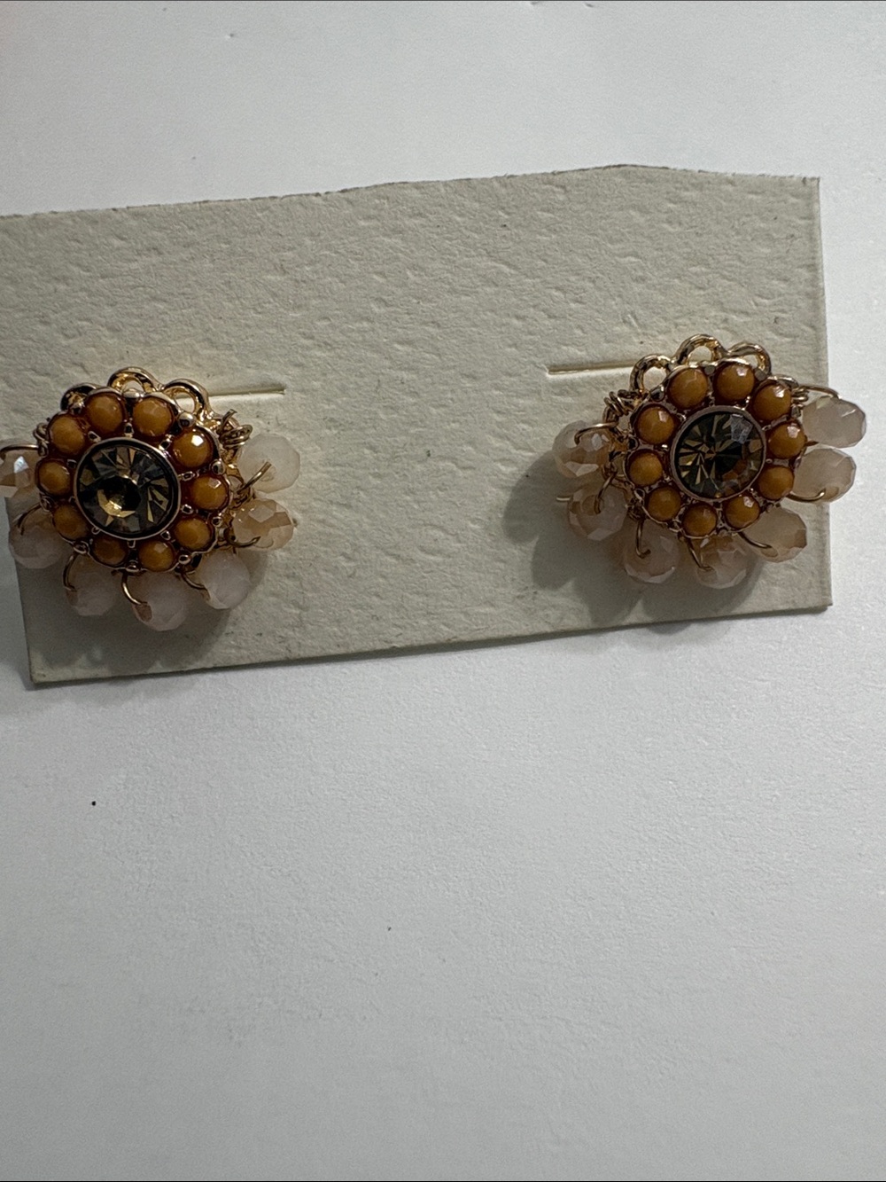 Gold-Tone Beaded Floral Earrings - Beige/Gold